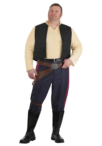 Mens Star Wars Han Solo Deluxe Costume with Shirt, Vest, Pants, & Belts | Plus Size Adult Scoundrel Halloween Outfit 2X