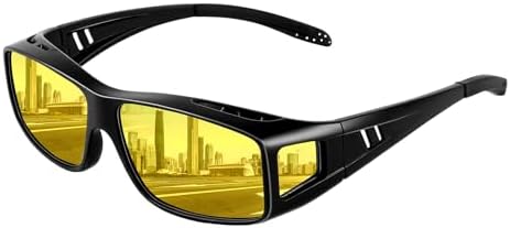 Anti Glare Polarized Night Driving Glasses, Fit Over Prescription Eyeglasses for Men Women