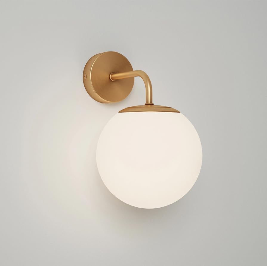 Pebble Grey Solara Single Globe Wall Light 120 x 177 x 200mm Brass - Mirror-Ready Bathroom Lighting, Stylish Bathroom Fixtures, Elegant Indoor Lighting, Vanity Light, Modern Wall Lights