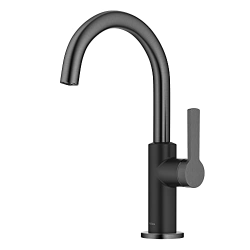 Image of Kraus Oletto Single Handle Kitchen Bar Faucet in Matte Black /Spot Free Black Stainless Steel, Kitchen Sink Faucets, KPF-2822MBSFSB