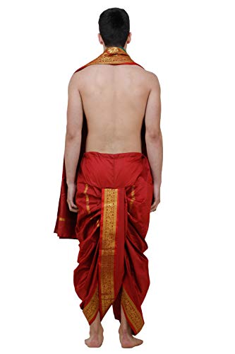 Ready to Wear Dhoti and Angavastram Set with Woven Golden Leaves Border4