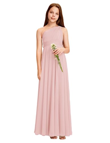 Junior Bridesmaid Dress, Girls' Special Occasion Dresses, Wedding Party Dresses One Shoulder Floor-Length Chiffon