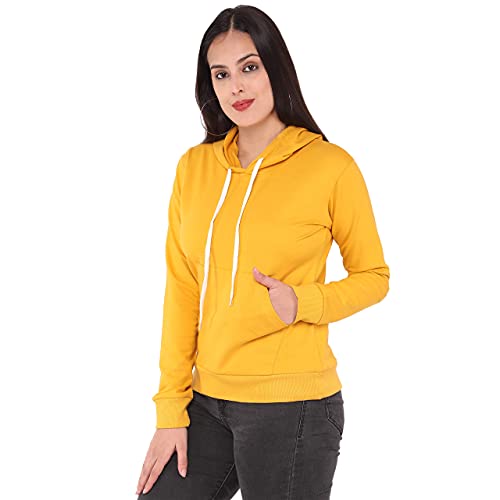 Image of JUNEBERRY Cotton Fleece Yellow Hooded Sweatshirt for Women /Girls