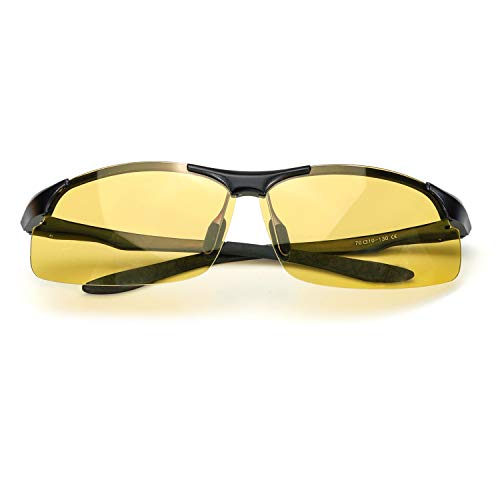 TJUTR Gafas De Visión Nocturna Polarizadas Hombre, Marco De Metal Rectangulares Reducir Reflectante -100% Protección UVA UVB (Negro)