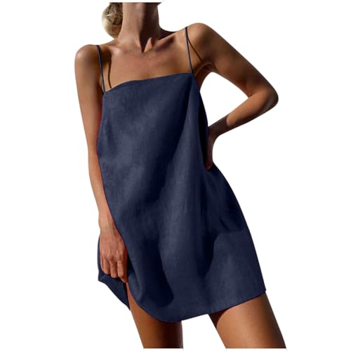 Robe d'été décontractée en coton et lin à bretelles spaghetti pou...