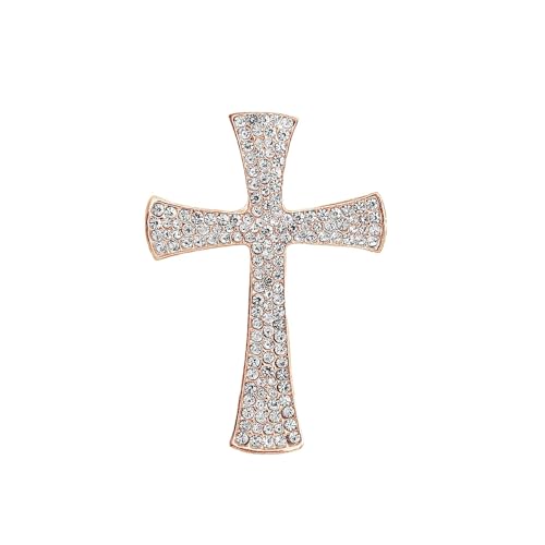 Rhinestone Cross Brooch Pin for Women Girls Crystal Christian Cross Star Brooches Lapel Pin Sparkling Religious Unisex Faith Lightweight Dress Accessories Jewelry Gift (Rose-Gold-Tone)