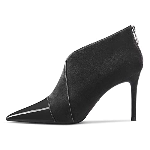 NobleOnly Women High Stiletto Heel Pointed Toe Ankle Boots Short Bootie Slip-on Zipper Office Dress Shoes2
