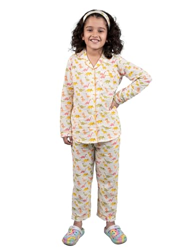 Image of Tweeny Mini Kids Girls Pure Rayon Night Suit | Sleepwear| Night Wear | Nightdress | Top Shirt & Pyjama Combo Set Floral Printed with Pockets Full Sleeves