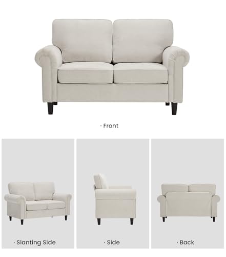 Image of Kingfun Loveseat 2&3 Seater Couch with Chair, Mid Century Modern Chenille Sofa Set with Rolled Arms and Deep Seats, Fluffy Comfort for Living Room, Apartment, Easy Assembly, Beige