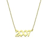 CHUOZI Collar con número de año de nacimiento para mujer, chapado en oro de 18 quilates, acero inoxidable, colgante de cumpleaños, joyería memorable de aniversario, One Size, Acetato, Sin piedra