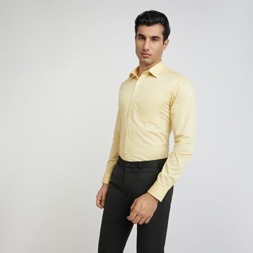Image of Raymond Men's Slim Fit Solid Pattern Pure Cotton Semi Cut Away Collar Full Sleeve Formal Shirt