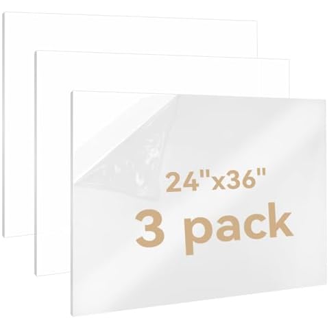 3PACK Plastic Sheets 1/8" Thick 24×36’’ Plexiglass Sheets Clear Acrylic Sheets Panels Cut to Size Clear for Craft Projects DIY Display,Picture Frame and Sign Cover