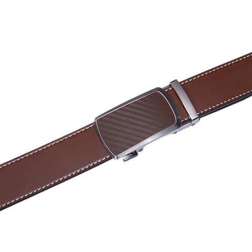 Image of Drowsmen Leather ratchet belt 1 3 /8 inch with Click Sliding Automatic Buckle, Adjustable belt Trim to Fit