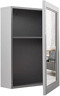 Multigot Wall Mounted Mirror Cabinet, Bathroom Storage Cupboard with Single Door & Adjustable Shelf, Wooden Medicine Organizer Unit (Grey, with 3-Position Adjustable Shelf)