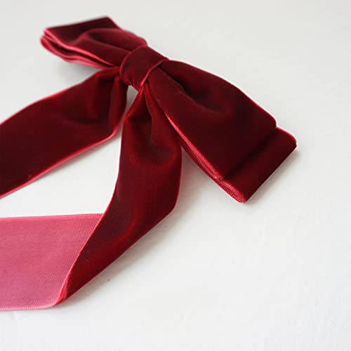 Velvet Bow Hair Clip,Large Satin Ribbon Bow Hairpins,Bows Hair Barrettes Fastener French Hair Bows with Long Ribbon Vintage Party Hair Accessories Women Girls Gifts 2PCS (2Pcs Black & Red Velvet) - Image 5