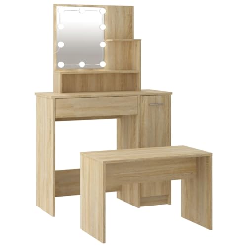 Tocadores para dormitorios con espejo LED mueble marrón roble Sonoma 2