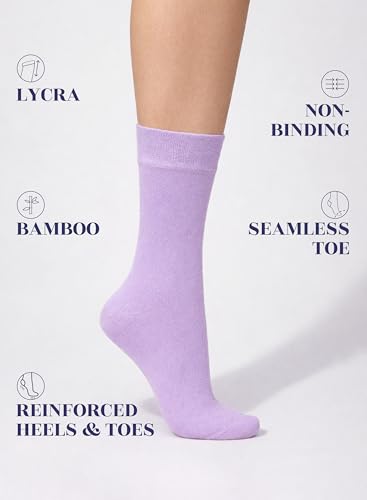 Image of Hugh Ugoli Women's Thin Soft Rayon Derived from Bamboo Crew Socks for Dress, Trouser, Seamless Toe & Non-Binding, 5-8 /9-11