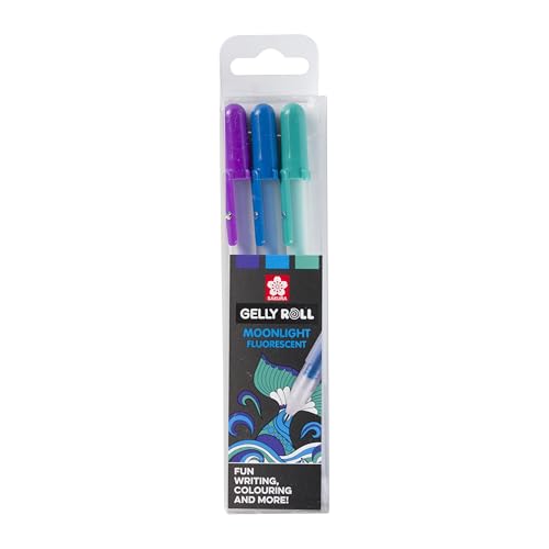 SAKURA Gelly Roll Moonlight Gel Pen Set - Ocean Colours - 3-Pack - Bright Purple, Blue, Green - Opaque Ink - Suitable for Light & Dark Paper