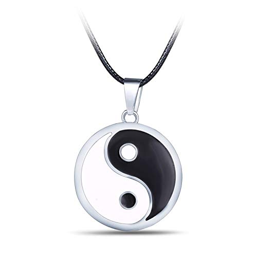 Cuir D'or Collar Unisex Hombres Acero Inoxidable Símbolo Chino Taiji Yin Yang Colgante con Cadena de Regalo, Colgante Yin Yang para Dos Regalo en Pareja San Valentín