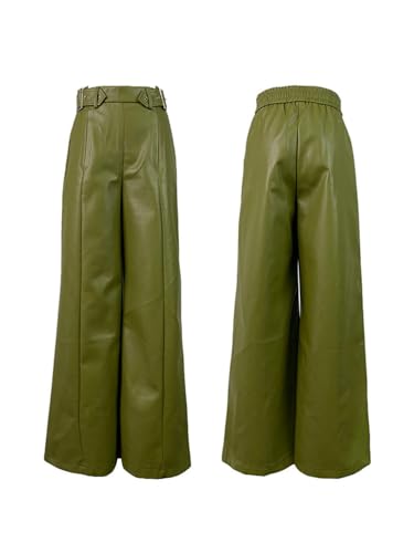 oshoplive Women's Faux Leather Pants PU High Waist Wide Leg Pants with Pockets Pleated Going Out Flare Trousers4
