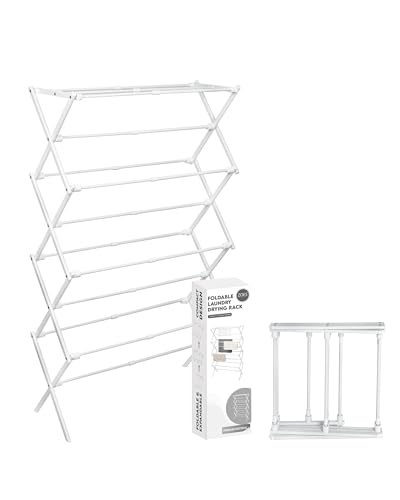 ZOES HOMEWARE 4-Tier Clothes Drying Rack, 4ft High Foldable Drying Rack Clothing for Indoor & Outdoor, Portable Collapsible Laundry Dryer for Laundry Room and Apartment, White 29' L x 49' H x 11.5' W
