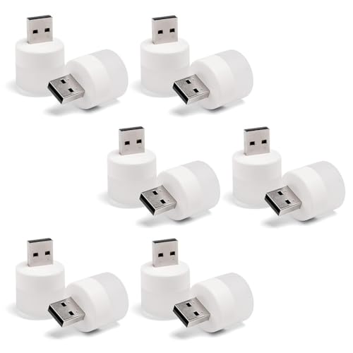 KOMUNJ 12 Pcs USB Night Lights - Mini Compact Lamps Round Portable LED Suitable for Bedroom Corridor Kitchen - 6 Warm 6 White