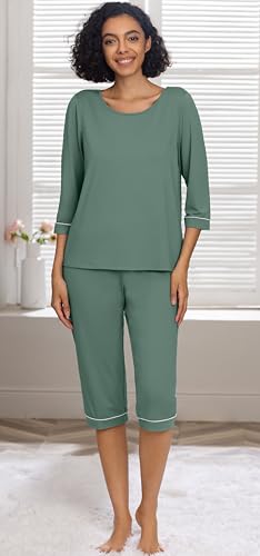 Image of PrinStory Womens Pajama Sets Capri Pjs Soft Lounge Sets XS-4XL