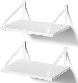 Love-KANKEI Floating Shelves, Rustic Wall Shelves with Large Storage, Wall Mount Set of 2 for Kitchen, Living Room, Bathroom, Bedroom and More, White