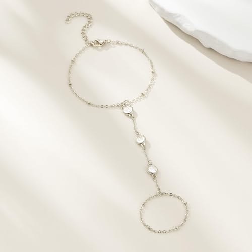 Image of Long tiantian Hand Chain Bracelet Gold Link Finger Ring Slave Bracelet