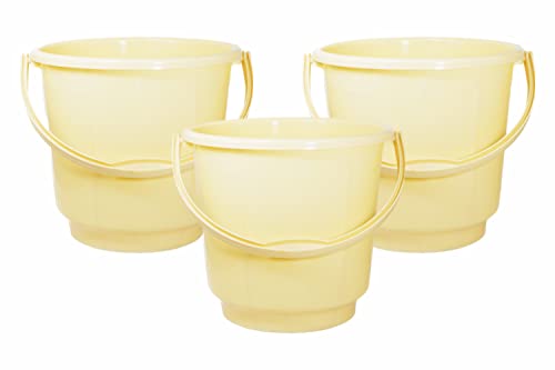 Wonder Homeware 5 Liter Plain LT Heavy Quality Plastic Bucket,for use in Bathroom, Kitchen, Laundry, Garage,Pack of 3 Pc, 5 Liter, Blue Color (Yellow)
