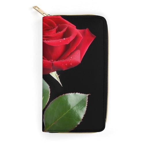 Red Rose Psd Print Long Wallet for Women Men PU Leather Card Holder Organizer with Zipper Coin Pocket & Cash Slots