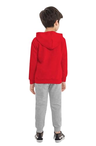 Image of Trendy Park Boys Hooded sweatshirt and Pant set (7-8 Years, Red Grey)