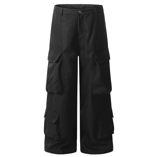 XYXIONGMAO Men's Black Loose Multi-Pocket Cargo Pants Techwear Streetwear Joggers Hip Hop Casual Sweatpants Pleated Overalls