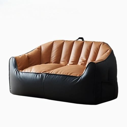 Sillón puff con reposabrazos, funda vacía de piel sintética para adultos y adolescentes, sofá de suelo para sala de estar, dormitorio, color marrón mixto, tamaño doble