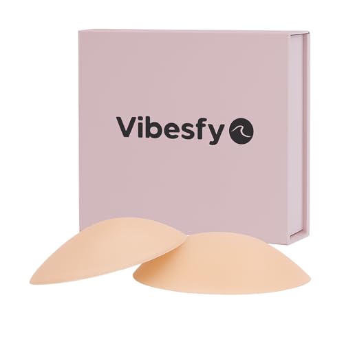 Vibesfy Pezoneras sin Adhesivo para Mujer – Se Adhieren con el Calor Corporal – Reutilizables, Lavables y Sin Pegamento – Invisibles Bajo Ropa – Color Nude – 1 Par (M - 10cm)