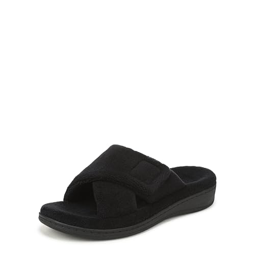 Vionic Relax Open Toe Slippers Black Terry 9 M