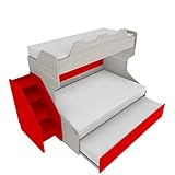 misure letto 1 piazza e mezza francese  MOBILFINO CAMERETTE SMART120 - Letto a Castello con Letto Inferiore 1piazza e Mezza con scaletta Contenitore Indipendente - Rovere Rock e Rosso, con Letto Estraibile