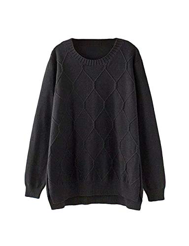 Minibee Women's Loose Pullover Sweaters Long Sleeve Crew Neck Cable Knit Jumper Tops (X-Large, Black)