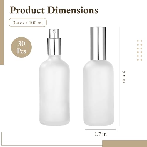 30 Pcs Frosted Glass Spray Bottles, 3.4 oz / 100 ml Refillable Perfume Atomizer, Fine Mist Empty Spray Bottle, Leak-Proof Reusable Containers for Travel, Essential Oils & Liquid Dispensing (Silver) by Lnrueg - Used condition - Image 5