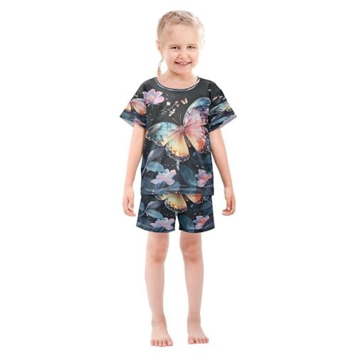 senya Short Sleeve Pajamas Sets Summer Cotton Sleepwear Colored Butterfly Surrounded by Floating Spring Leaves3