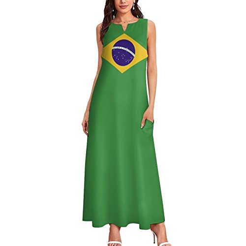 Image of TAIZIYEAH Long Dress Brazil Flag Women's Summer Casual Loose Dress Long Dress Short Sleeve for Girls Fashion Skirts 3XL