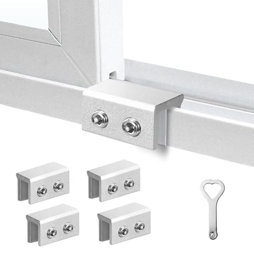 PINGXNG Window Locks for Up and Down Windows 4 Pack Window Stopper Sliding Window Lock for Vertical Horizontal Sliding Windows Doors with Key Aluminum Window Security Locks Child Proof(Silver Medium)