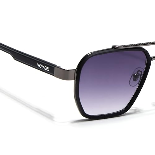 Image of Voyage Square UV Protected Sunglasses for Men & Women (Grey & Clear Lens | Grey & Black Frame - MG7581)