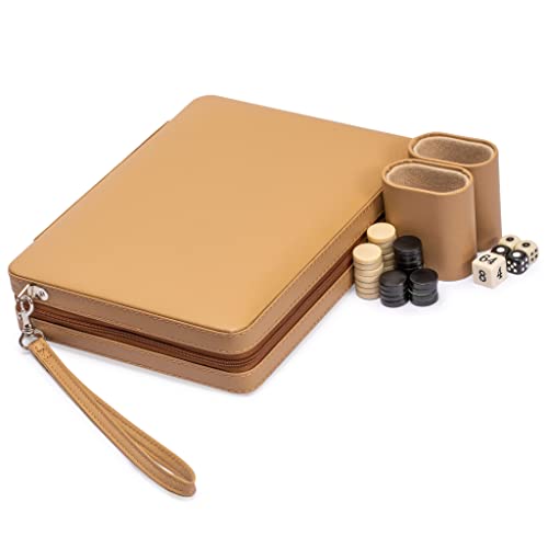 Yellow Mountain Imports Travel Magnetic Leatherette Backgammon Mini Game Set, "Bozcaada", with Magnetic Checkers - Image 2