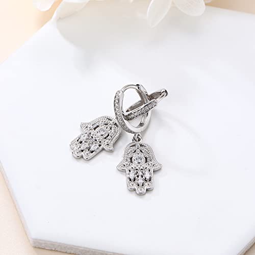Aniu S925 Sterling Silver Birthstone Earrings for Women,Hamsa Earrings with Cubic Zirconia Costume Jewelry3