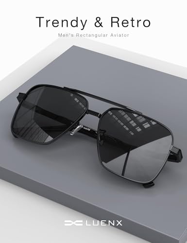 Image of LUENX Polarized Square Aviator Sunglasses for Men,Trendy Retro Oversized Rectangular Frame UV400 Protection