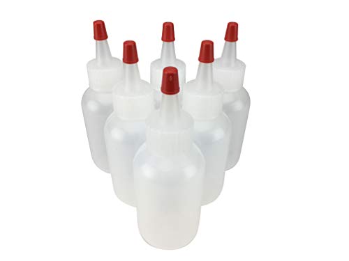 Hobbyland Squeeze Bottles, Ldpe Plastic Bottles, Natural Boston Round Bottles, Yorker Spout Red Caps, Tips Have .30 Hole (2Oz, 6 Bottles) #TOP1