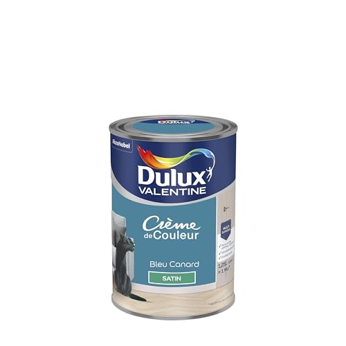 Dulux Valentine Crème de Couleur - Peinture multi-supports intérieure - Satin Bleu Canard 1,25 L