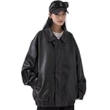 [blue beryl] [ブルーベリル] フェイクレザージャケット ブルゾン レディース PUレザー ゆったり ジップアップ 防寒 裏地付 ブラック BB052-BK-XL