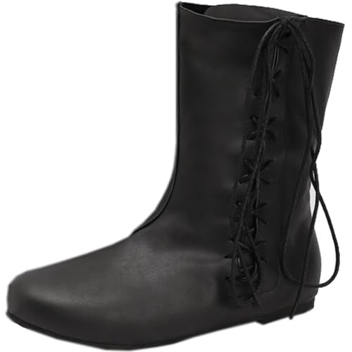 Unisex Medieval Viking Boots Men's Renaissance Cosplay Halloween Boots Gothic Viking Pirate Faux Leather Costume Tied Shoes